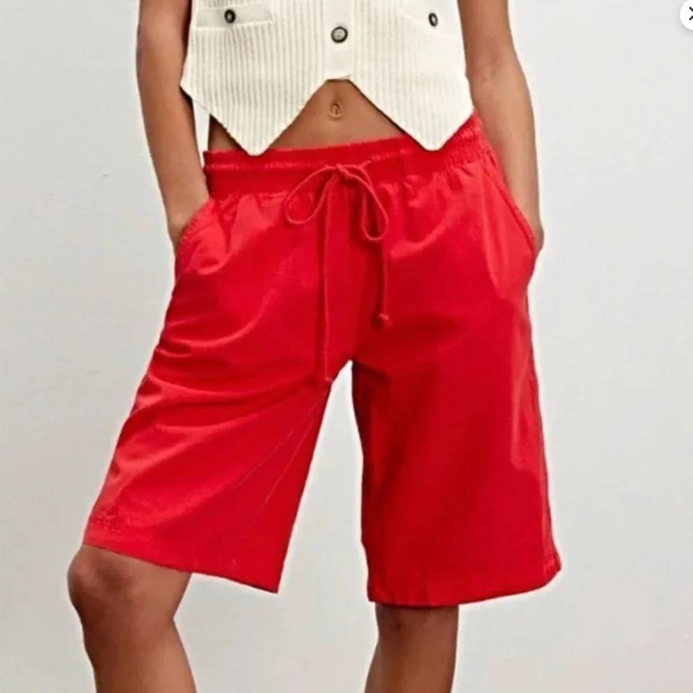 Free People Saylor Poplin Pull-on Shorts Women Bermudas Large Vibrant Red